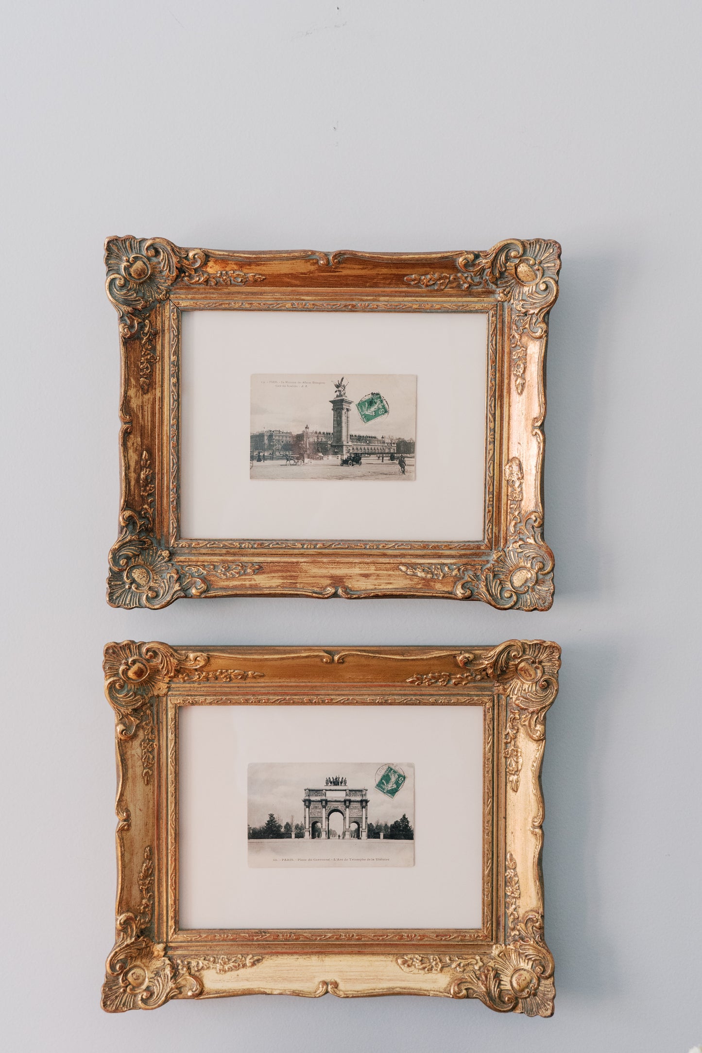 Pair of Framed Antique Post Cards of Paris