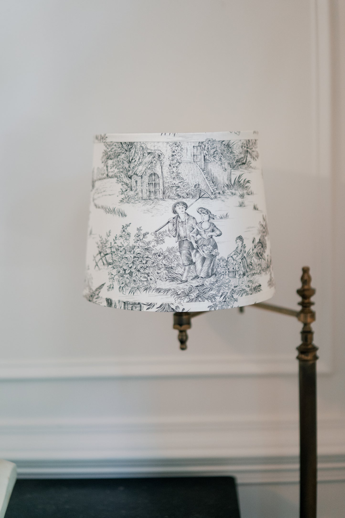 12" French Black & White Toile Drum Shade