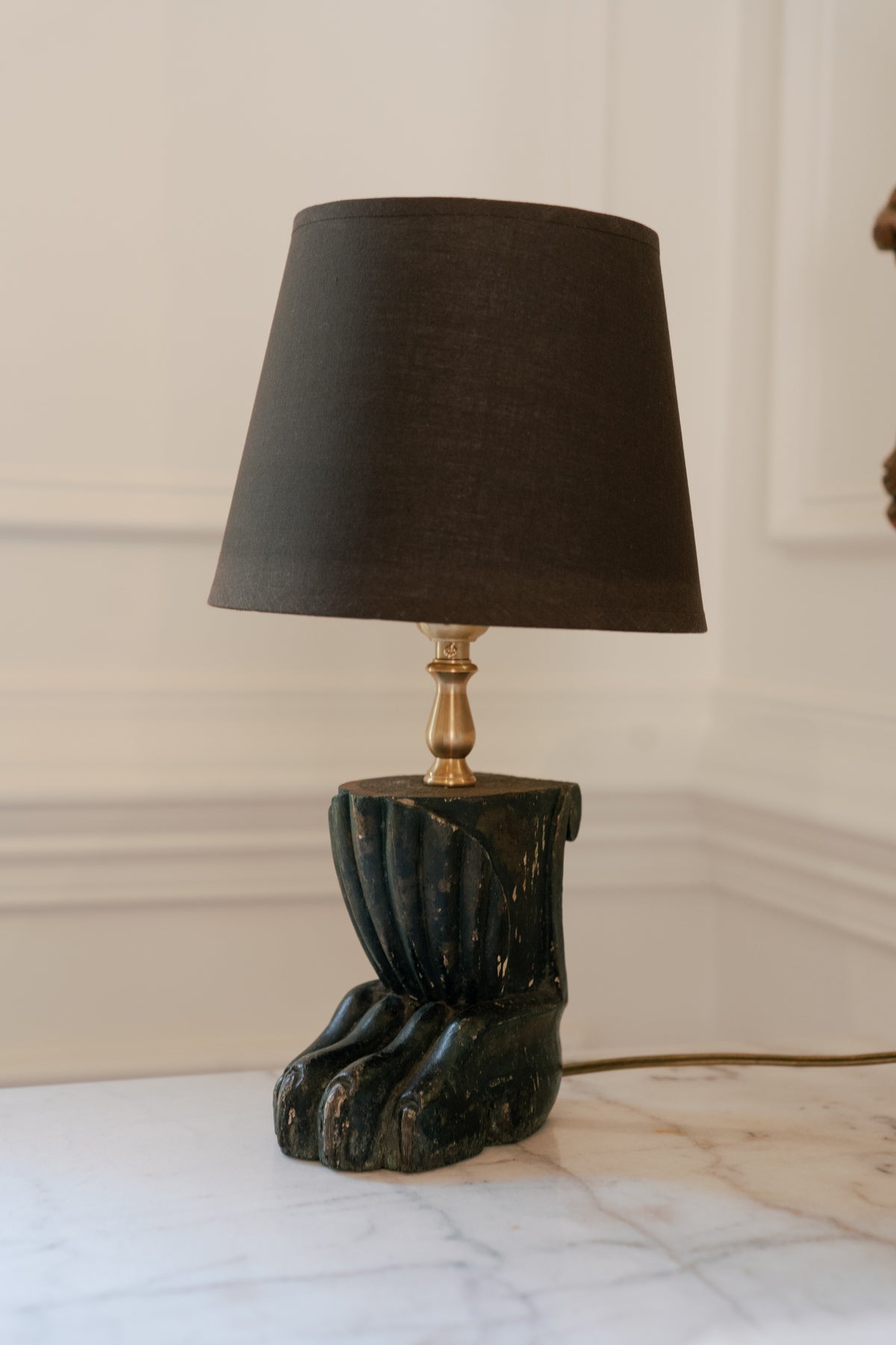 17th-Century Carved Lion Paw Lamp