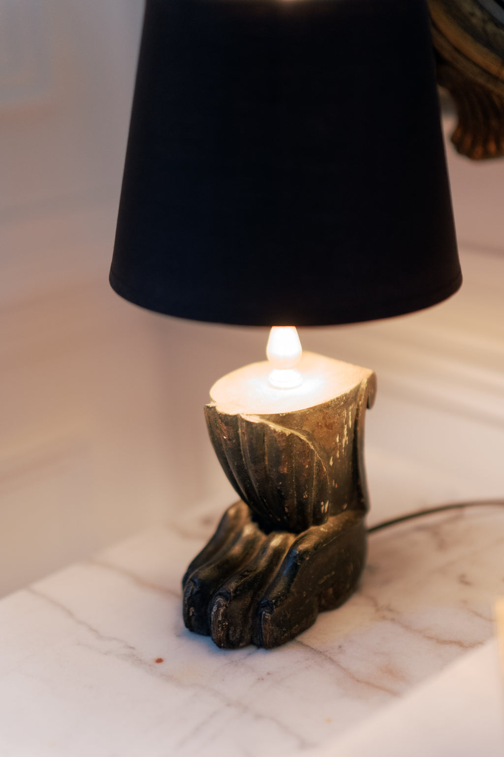 17th-Century Carved Lion Paw Lamp