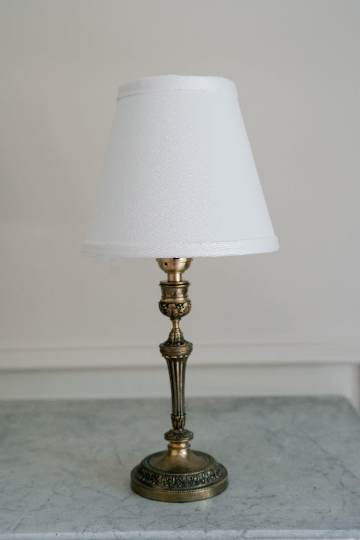 Antique French Neoclassical Brass Cordless Candlestick Lamp