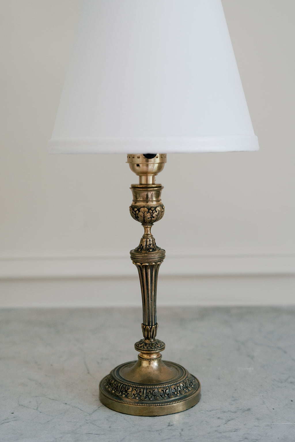 Antique French Neoclassical Brass Cordless Candlestick Lamp