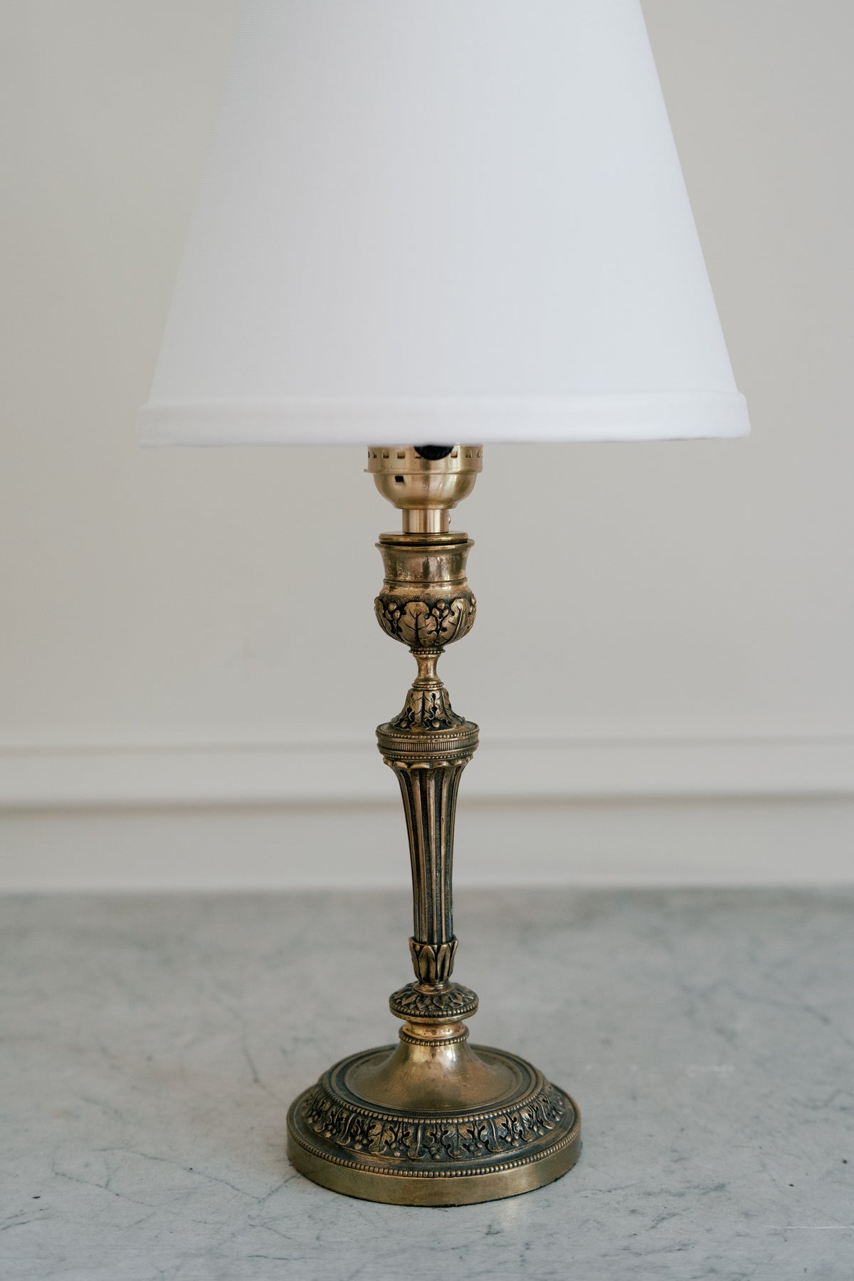 Antique French Neoclassical Brass Cordless Candlestick Lamp
