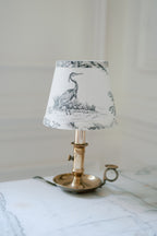 Antique Brass Chamberstick Lamp with Custom Toile Shade