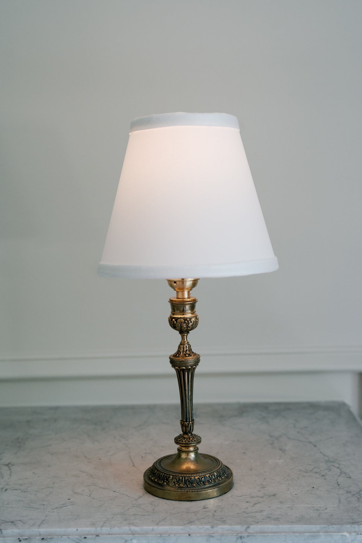 Antique French Neoclassical Brass Cordless Candlestick Lamp