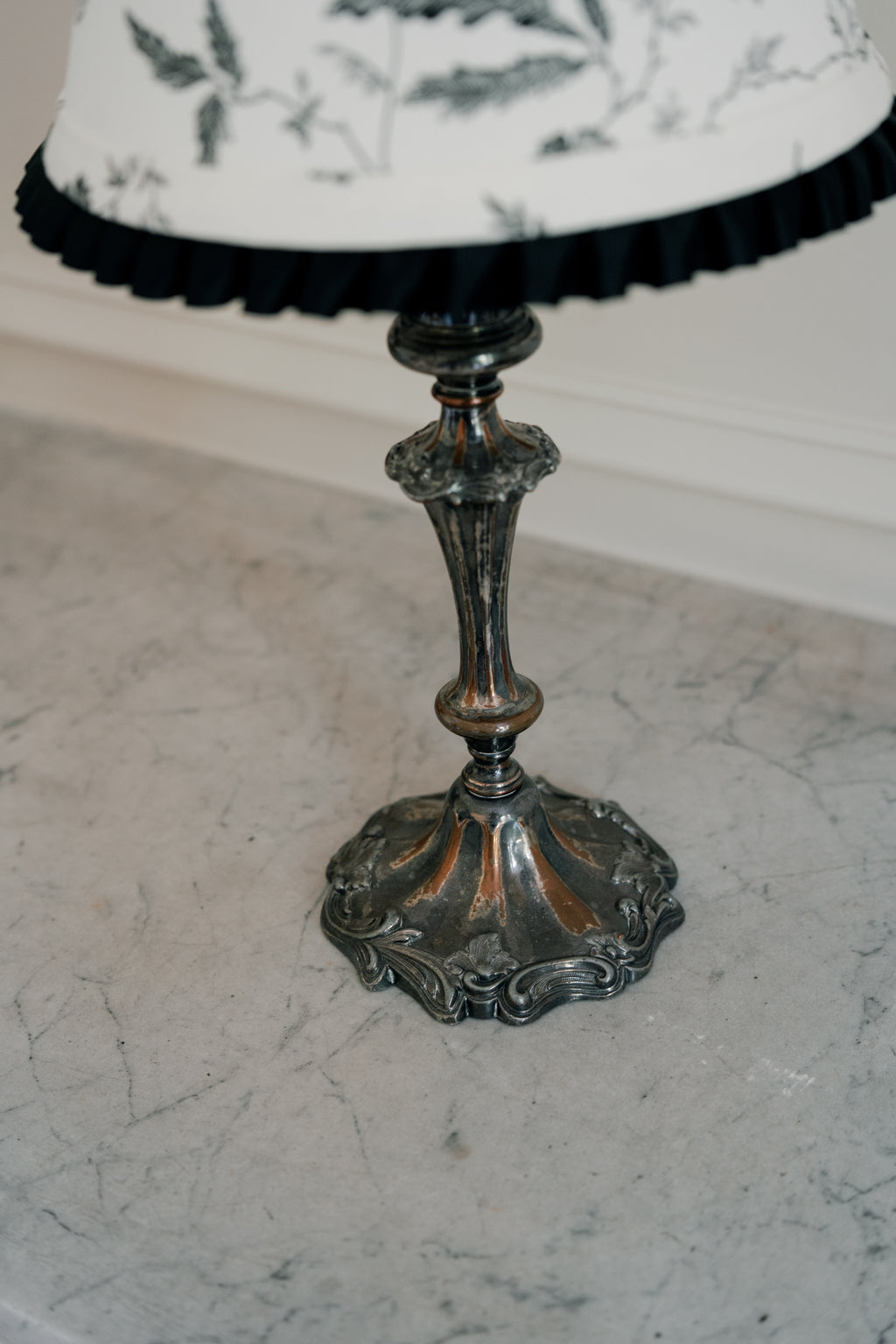 French Louis XV Style Silver-Plated Candlestick Lamp