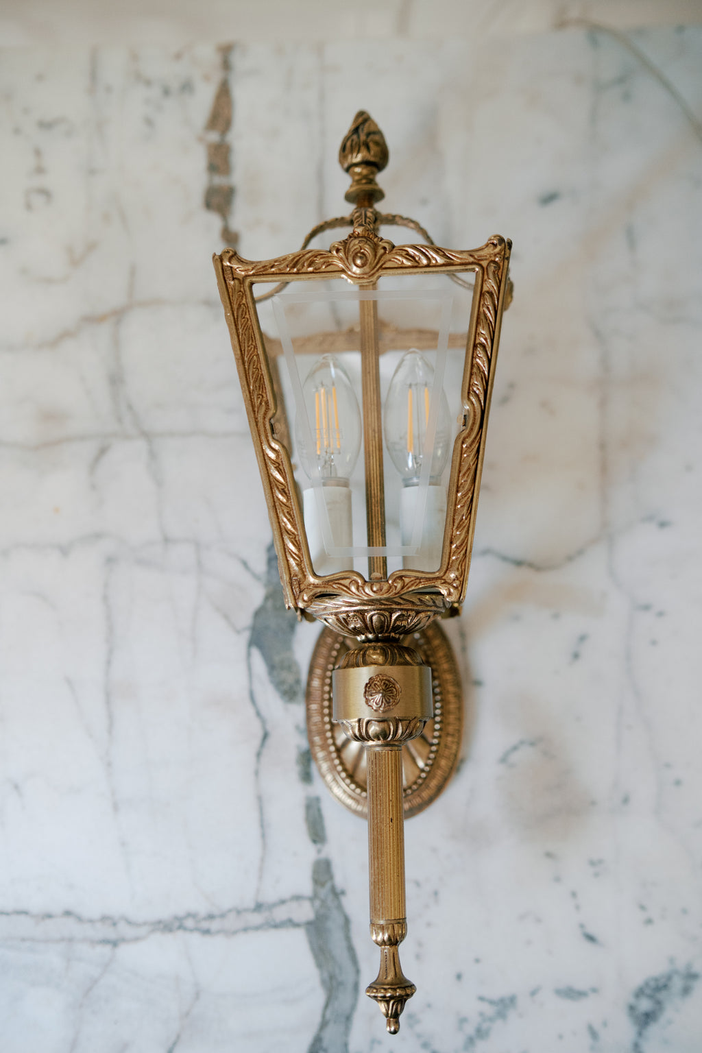 Antique French Louis XVI Style Gilt Metal & Glass Wall Lantern