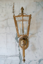 Antique French Louis XVI Style Gilt Metal & Glass Wall Lantern