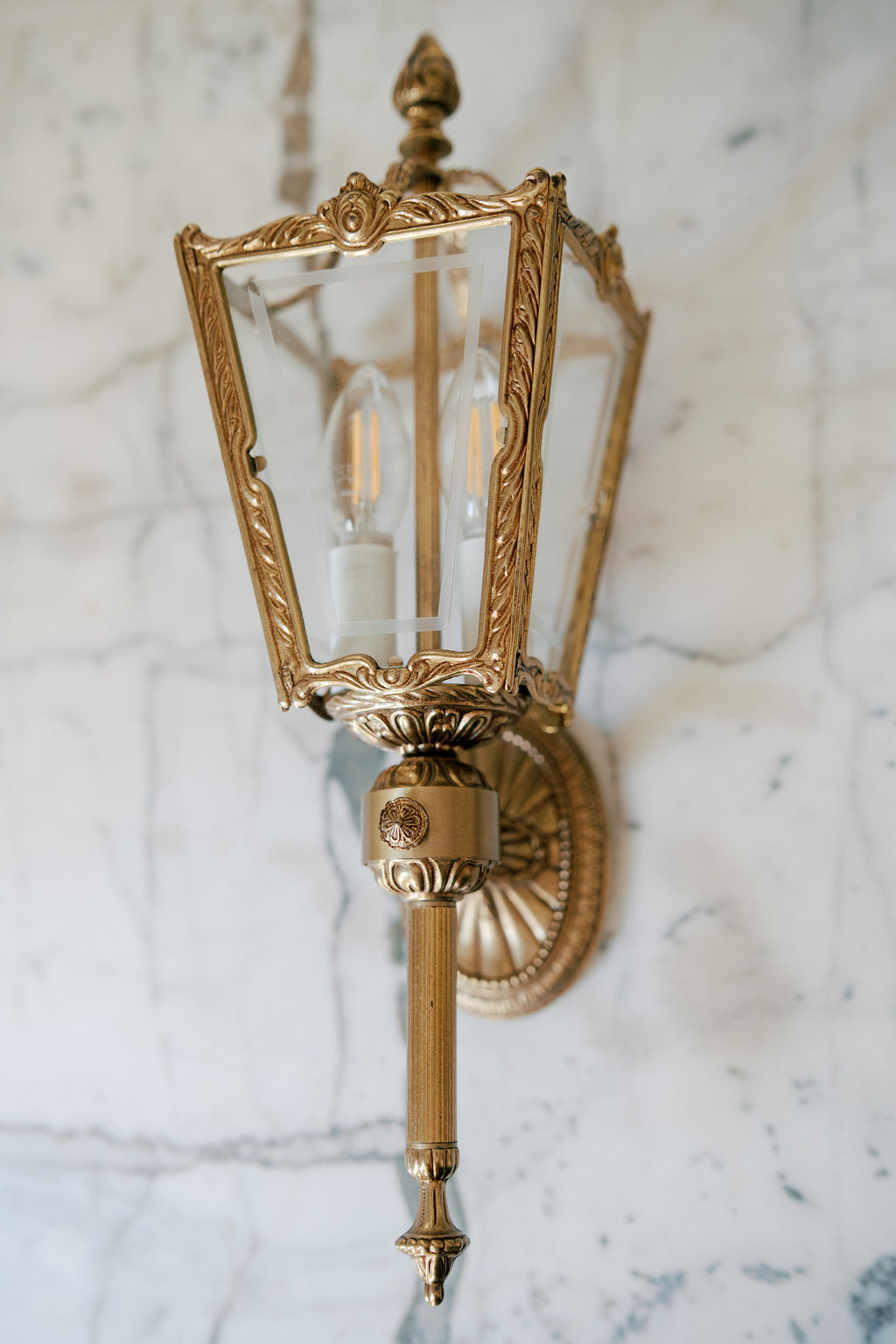 Antique French Louis XVI Style Gilt Metal & Glass Wall Lantern