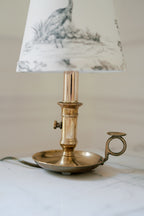 Antique Brass Chamberstick Lamp with Custom Toile Shade