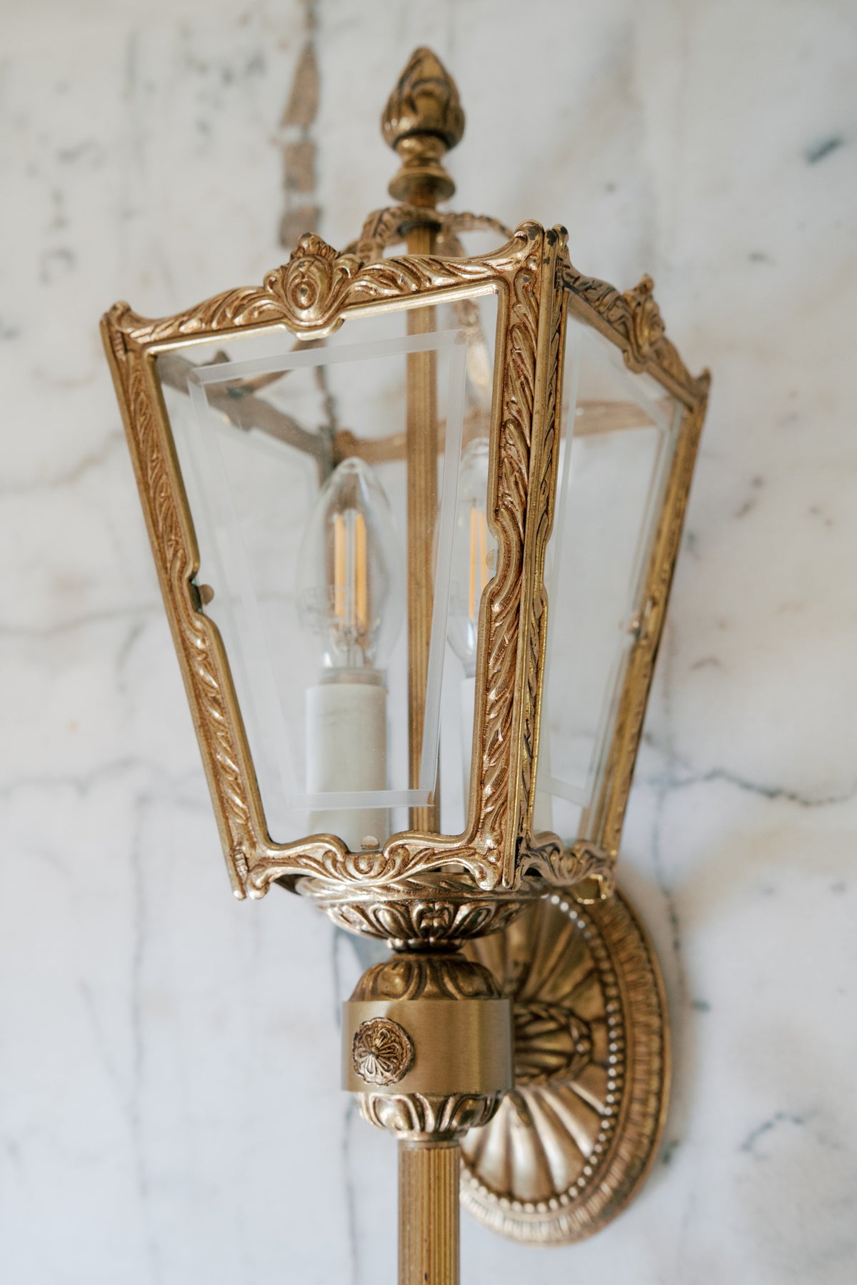 Antique French Louis XVI Style Gilt Metal & Glass Wall Lantern
