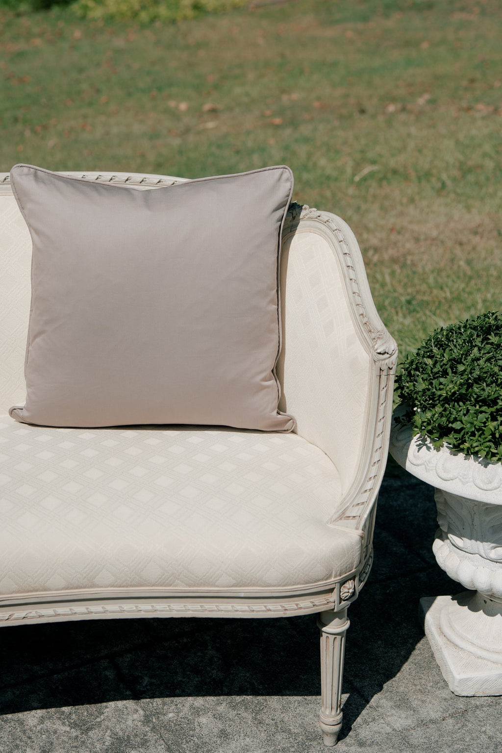 20x20 French Toile Ivory & Taupe Brown Pillow