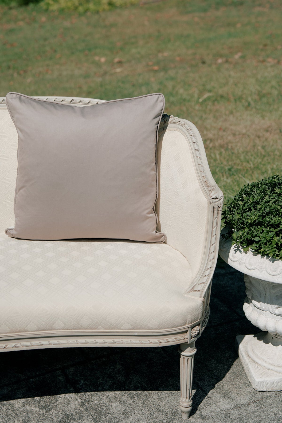 20x20 French Toile Ivory & Taupe Brown Pillow