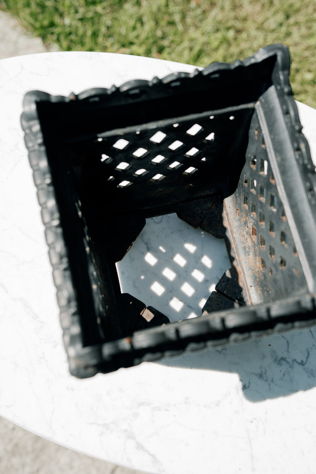 Antique French Painted Cast Iron Lattice Jardinière