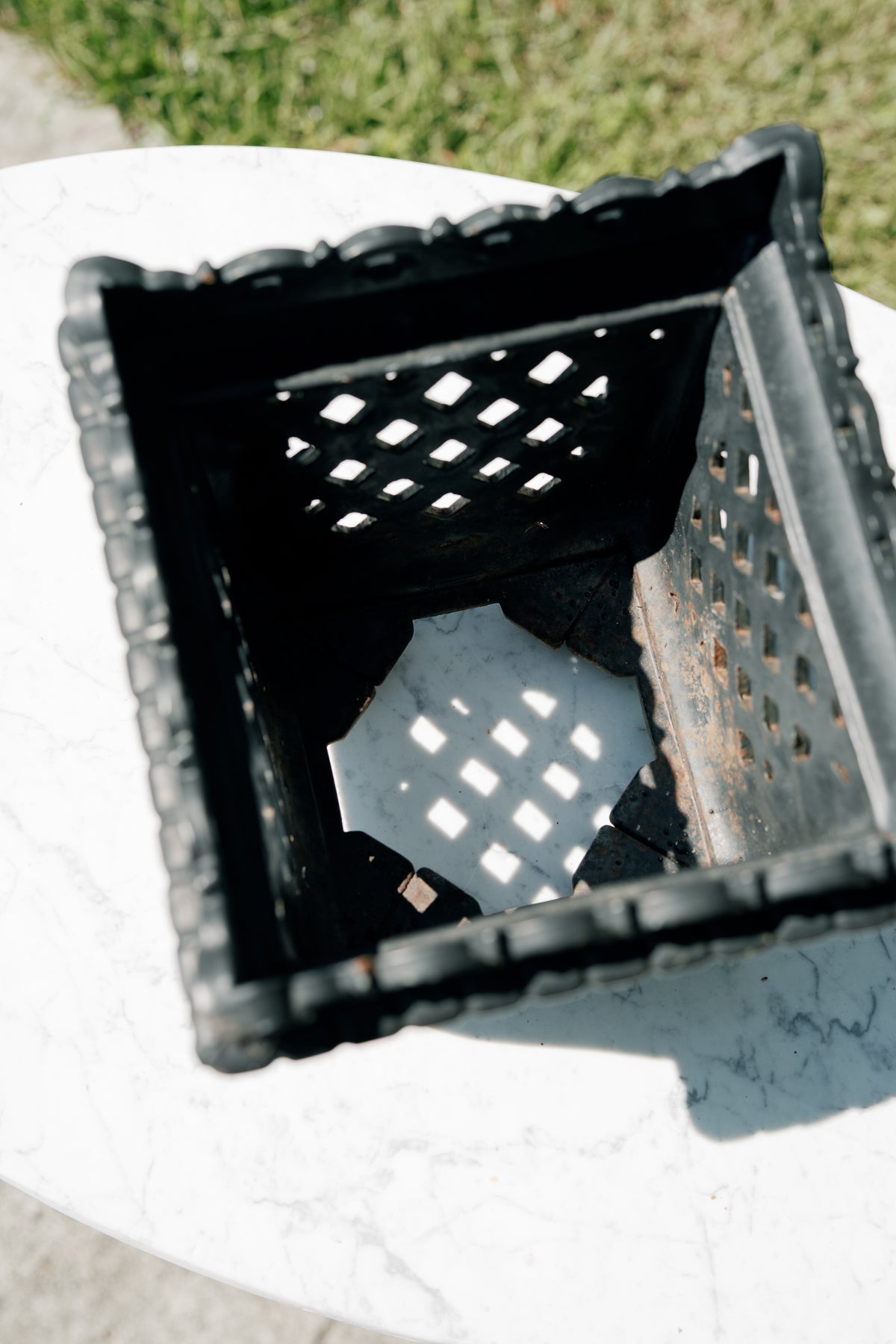 Antique French Painted Cast Iron Lattice Jardinière