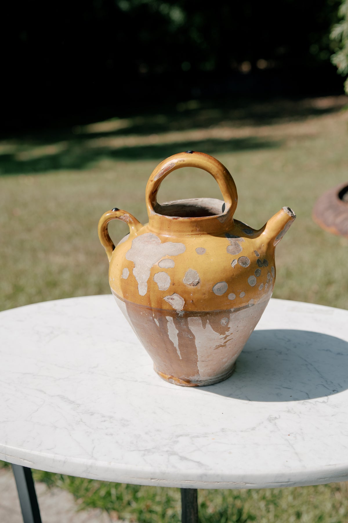 Antique French Ochre-Glazed Terracotta Water Jug