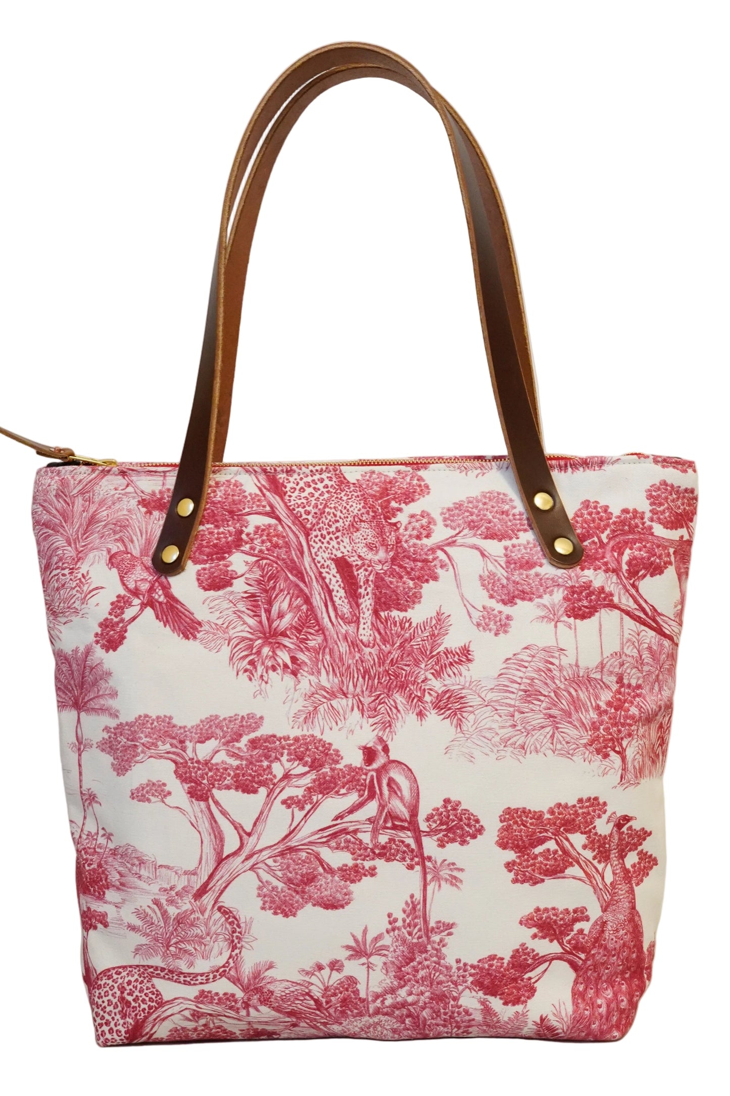 Red Wildlife Toile De Jouy Large Tote