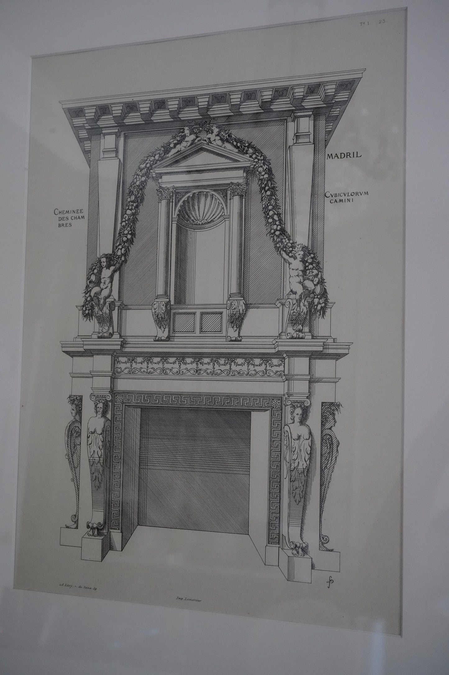 Antique Engraving of a Renaissance Fireplace