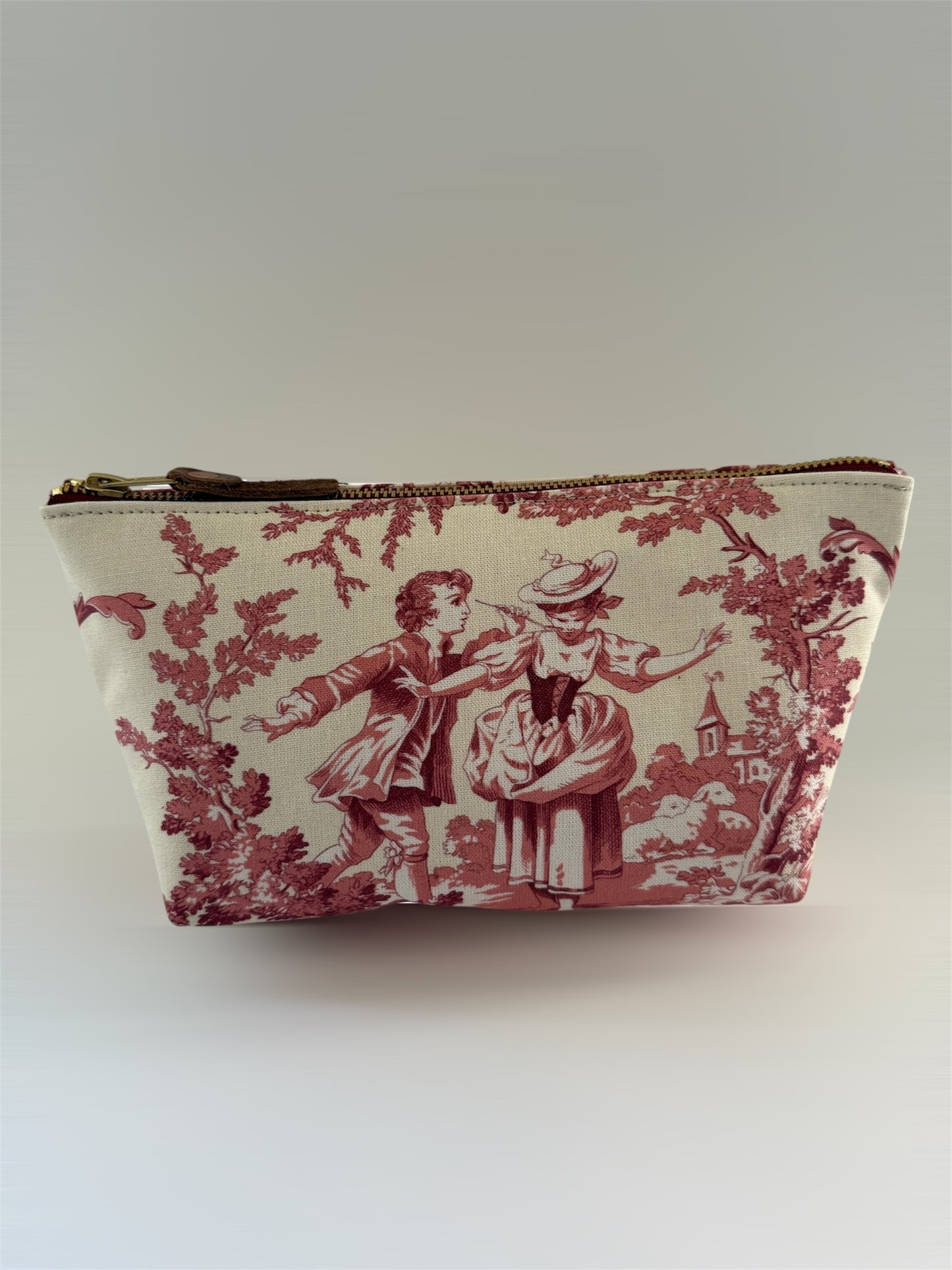 Red Toile de Jouy Makeup Bag