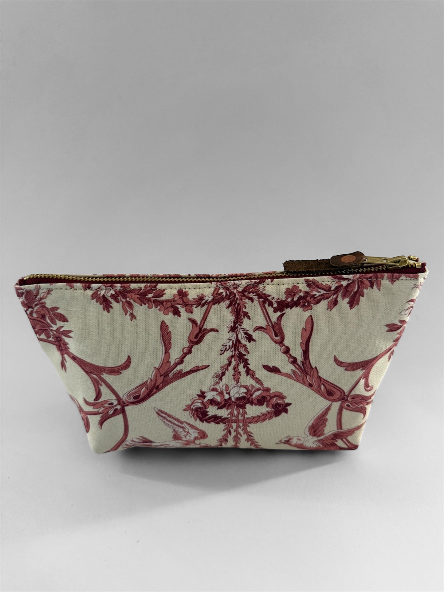 Red Toile de Jouy Makeup Bag