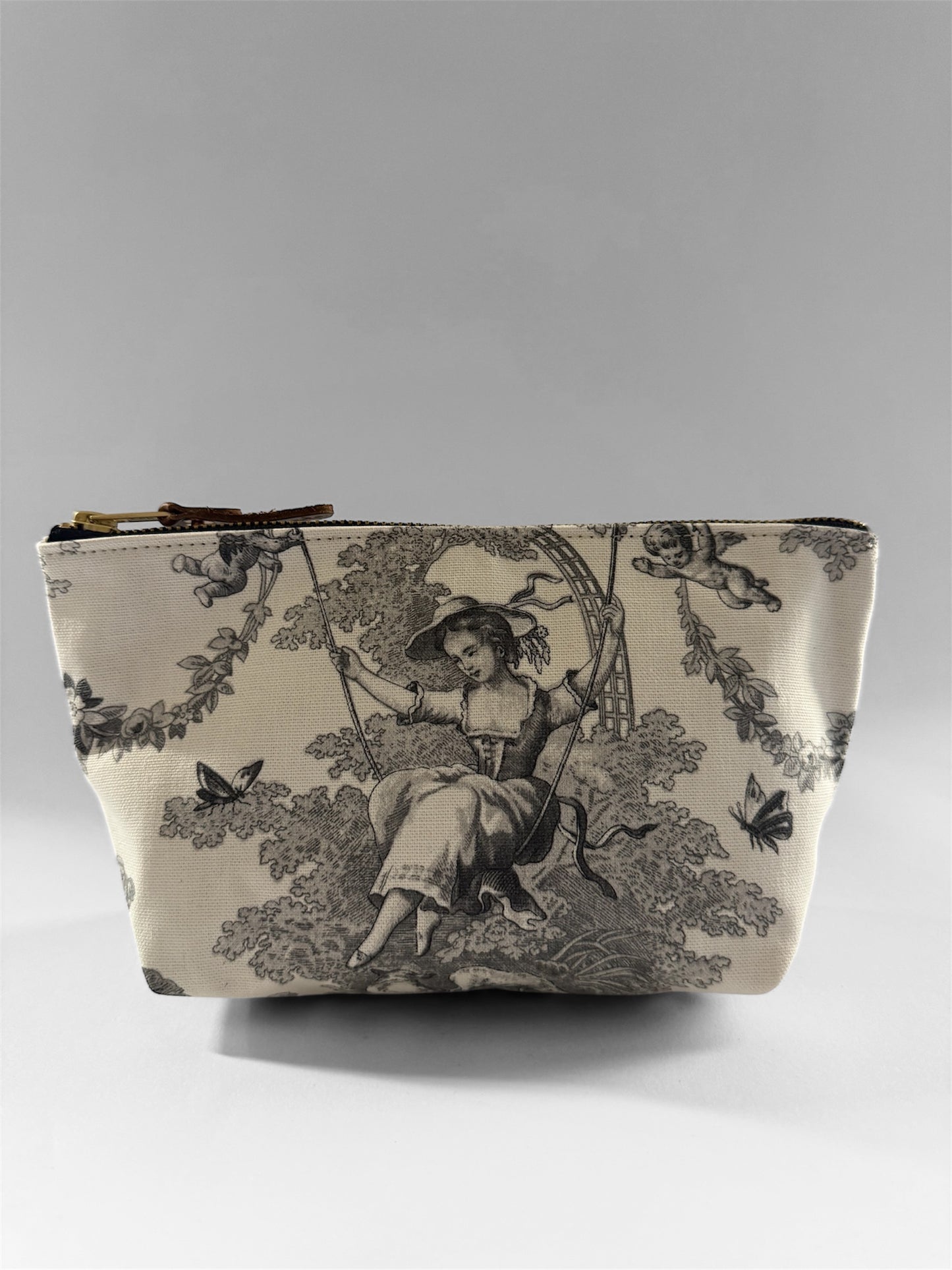 Black Toile de Jouy Makeup Bag